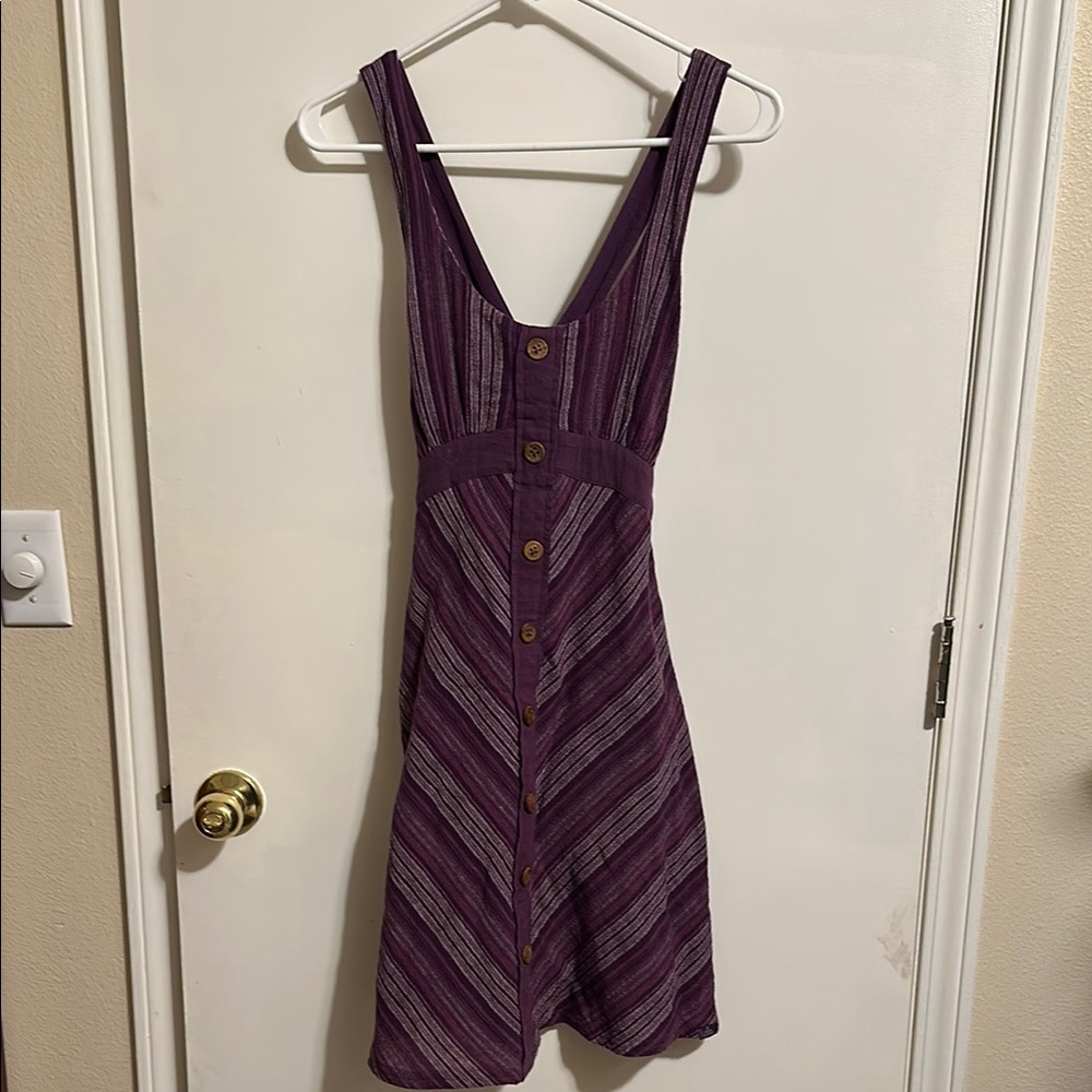 Purple Striped Midi Dress with Buttons